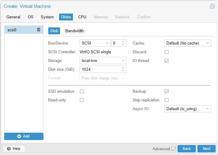 Set maximum disk size