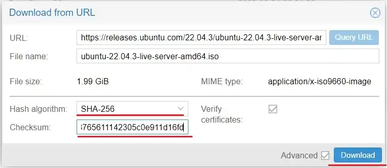 Select hash algorithm and insert checksum