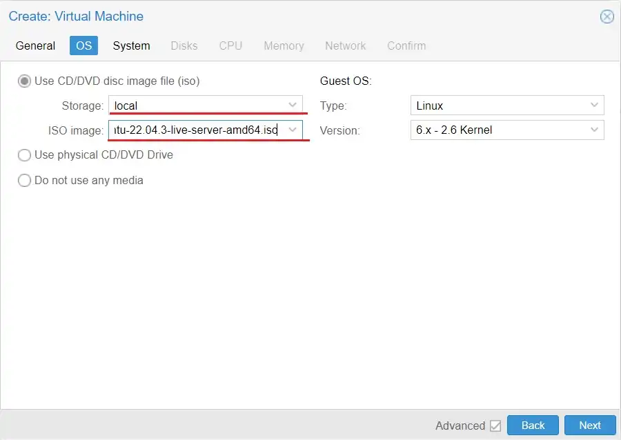 Select ISO image from storage