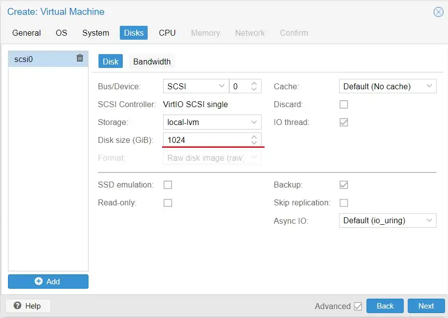 Set maximum disk size